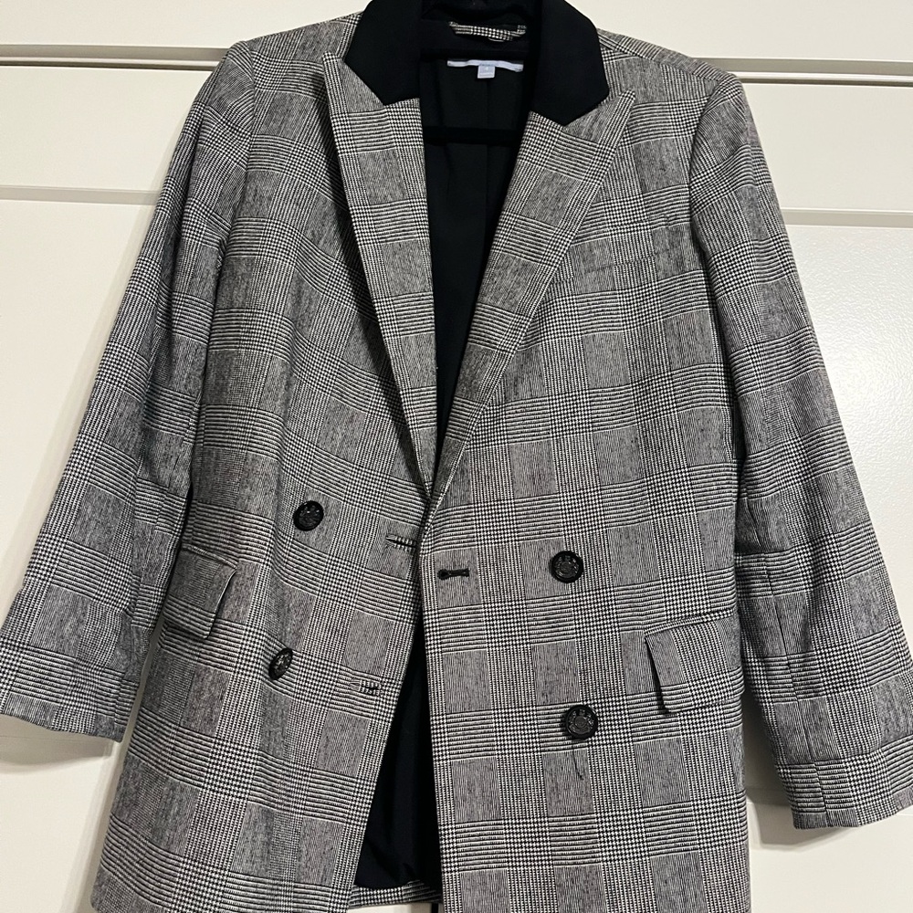 Vince Camuto Black and Gray Plaid Blazer